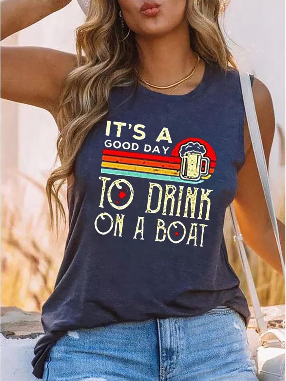 Amazon Large It is A Good Day to Drink On A Boat Sleeveless Tank Tops